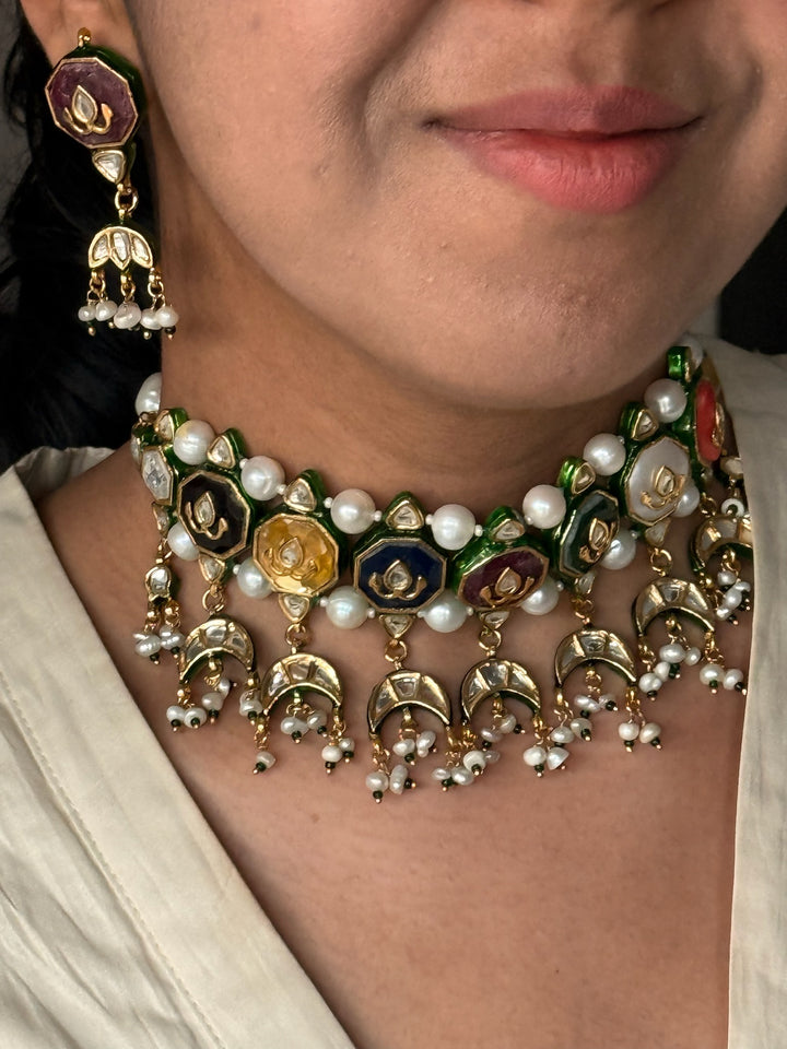 Semi-Precious Stone Kundan Necklace Set | SHIVKA