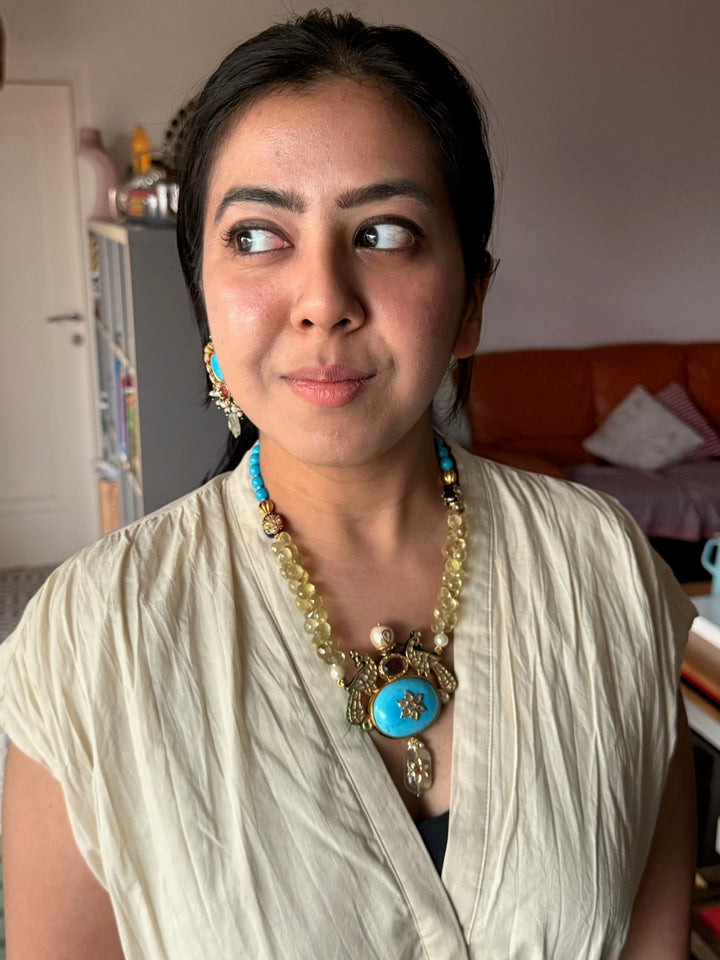 SHIVKA Semi-Precious Stone Necklace Set | Turquoise Citrine Kundan