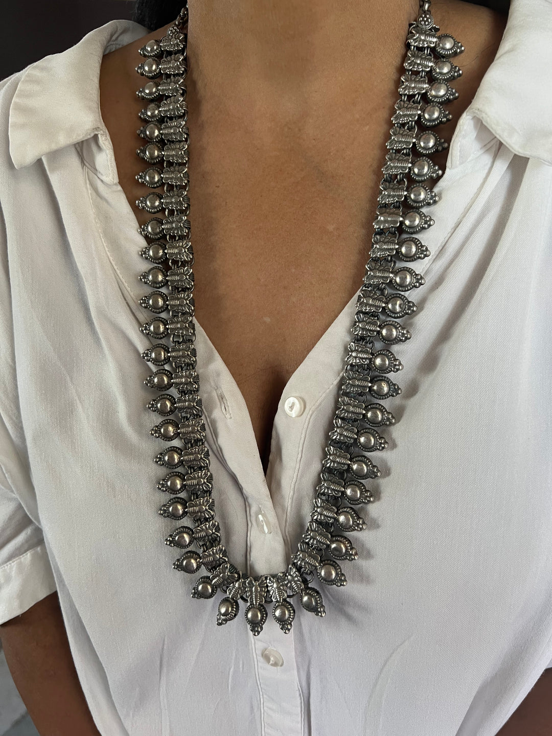 Tribal Long Necklace - Premium Quality Brass with Silver Replica