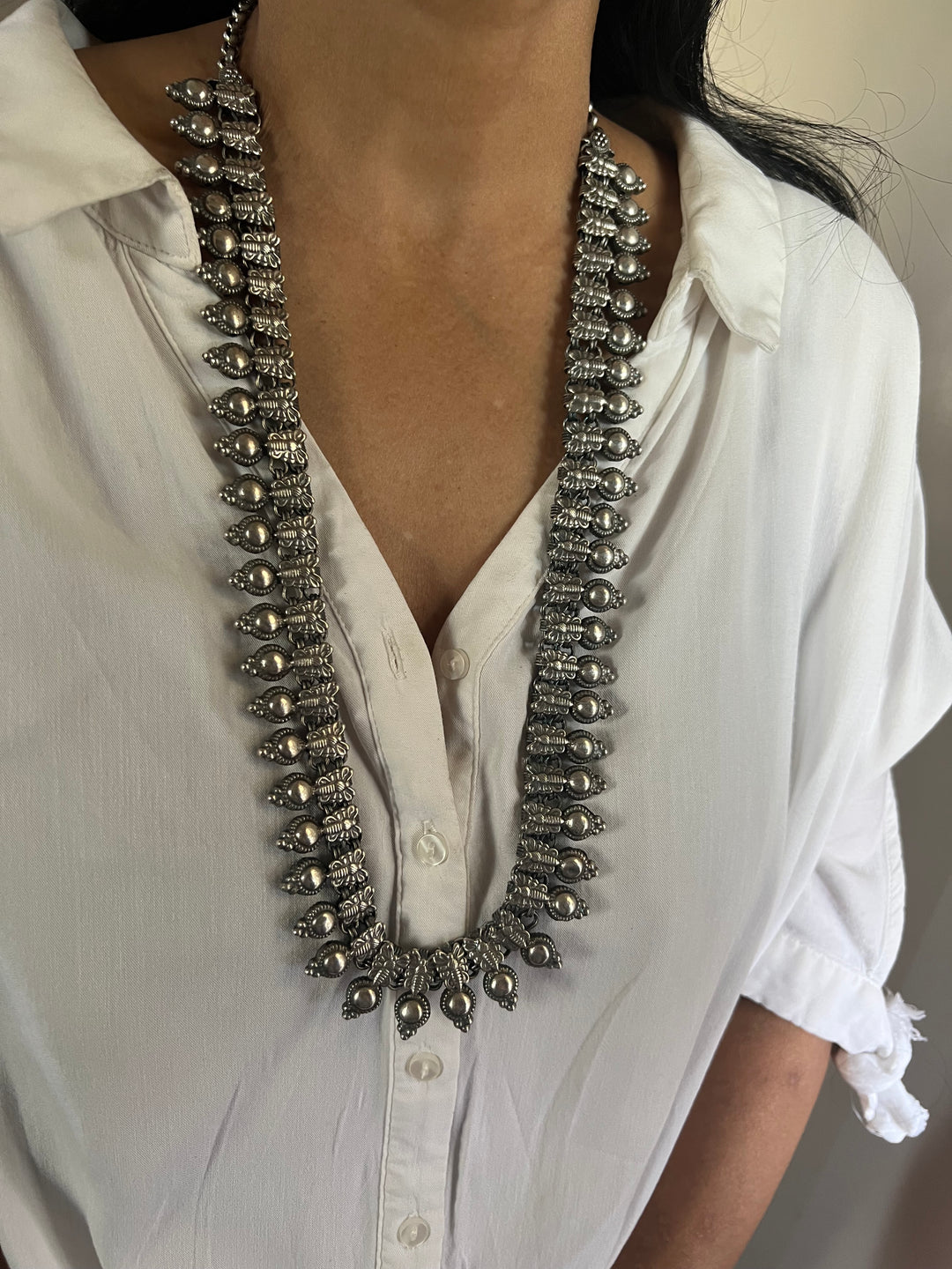 Tribal Long Necklace - Premium Quality Brass with Silver Replica