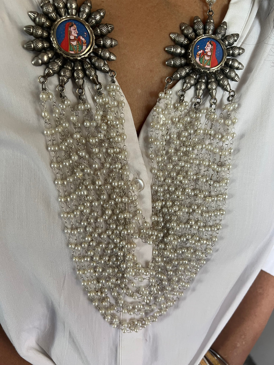 Antique Oxidized Necklace with Hand painted Brooches | Festive Elegance by SHIVKA