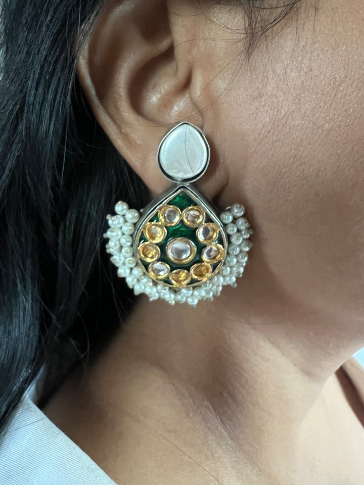 Designer Pearl & Kundan Stud Earrings | Elegant Gold Finish