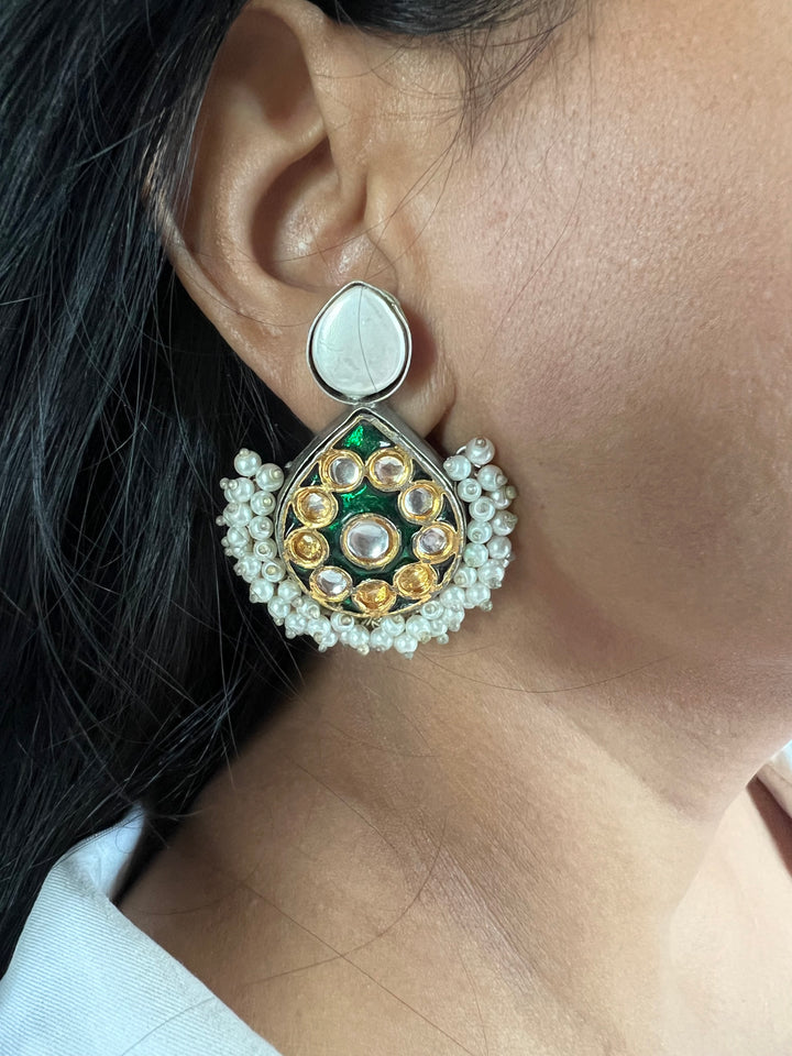 Designer Pearl & Kundan Stud Earrings | Elegant Gold Finish