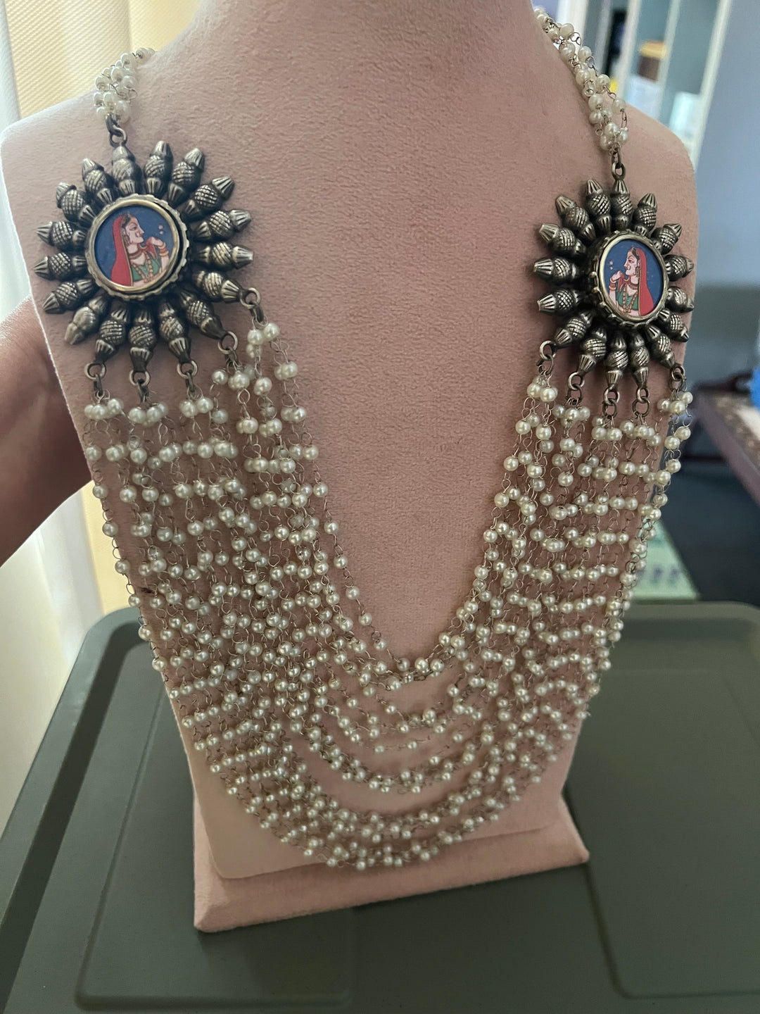 Antique Oxidized Necklace with Hand painted Brooches | Festive Elegance by SHIVKA