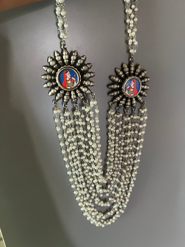 Antique Oxidized Necklace with Hand painted Brooches | Festive Elegance by SHIVKA