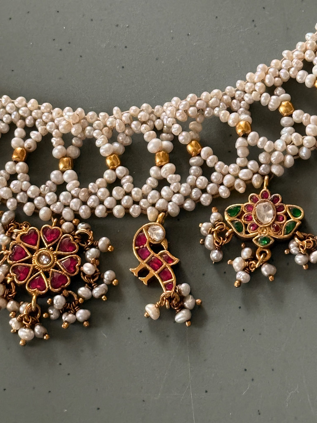 Elegant Pearl 925 Silver Jadau Kundan Necklace | SHIVKA