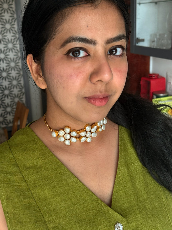 Pearl Choker Necklace | Gold Polish | Adjustable Fit