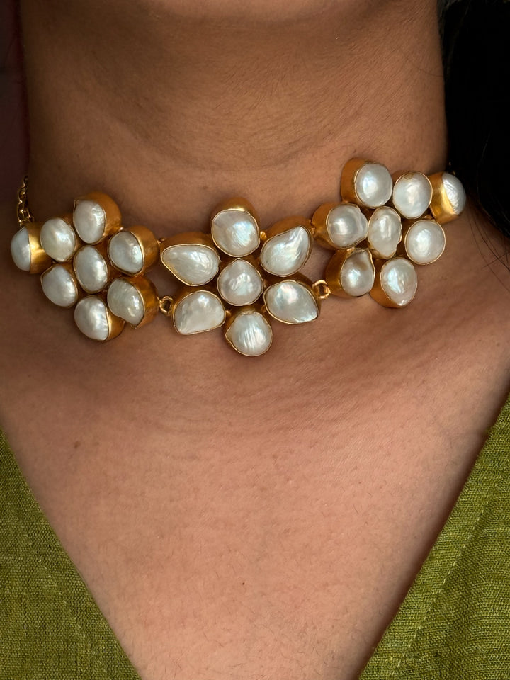 Pearl Choker Necklace | Gold Polish | Adjustable Fit