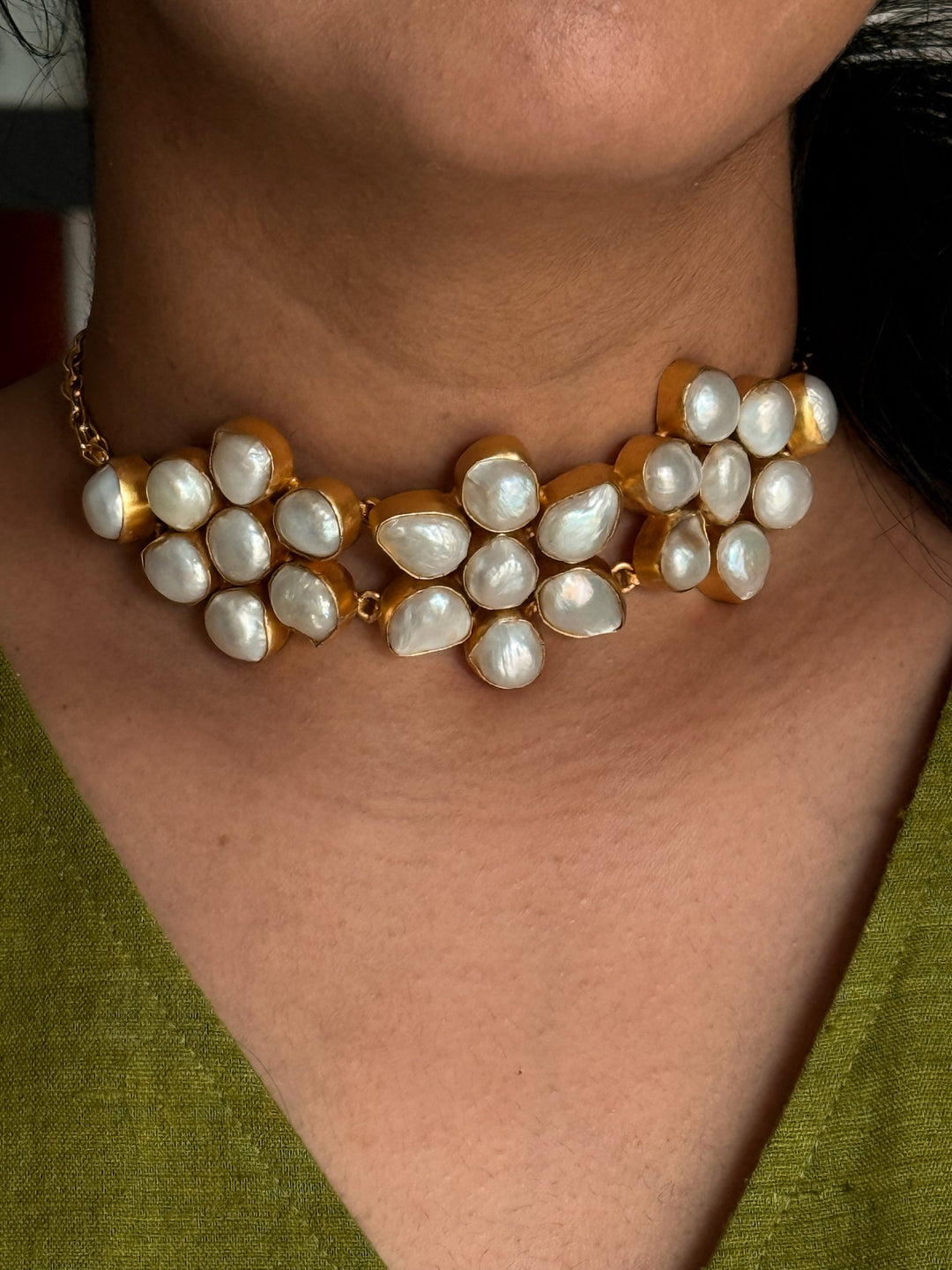 Pearl Choker Necklace | Gold Polish | Adjustable Fit