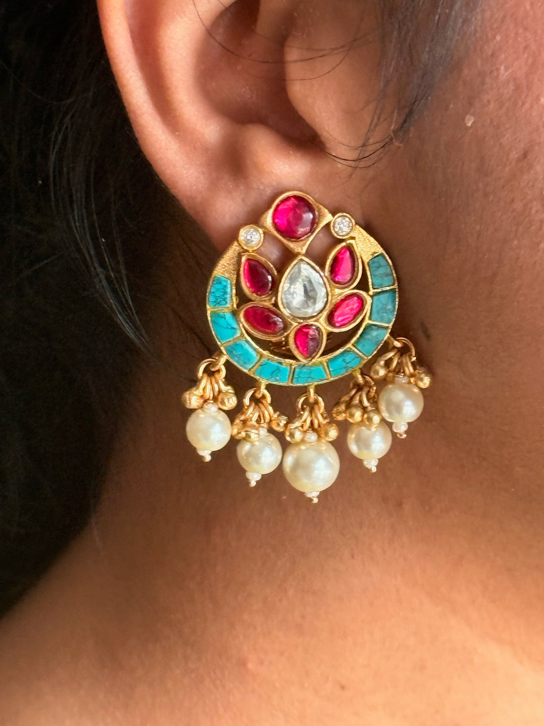 SHIVKA Jadau Pearl Kundan Earrings | Bridal Statement Jewelry