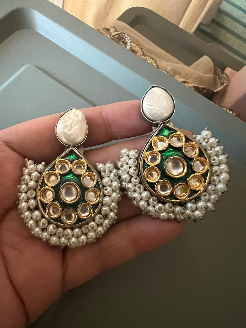 Designer Pearl & Kundan Stud Earrings | Elegant Gold Finish
