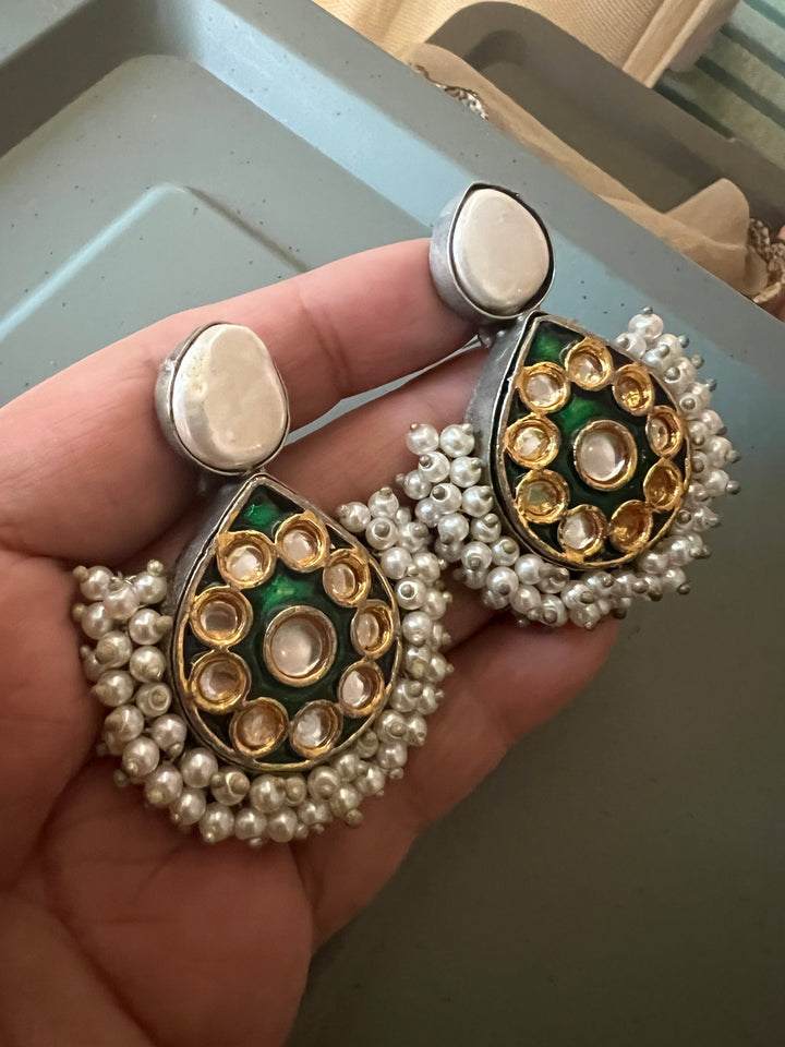 Designer Pearl & Kundan Stud Earrings | Elegant Gold Finish