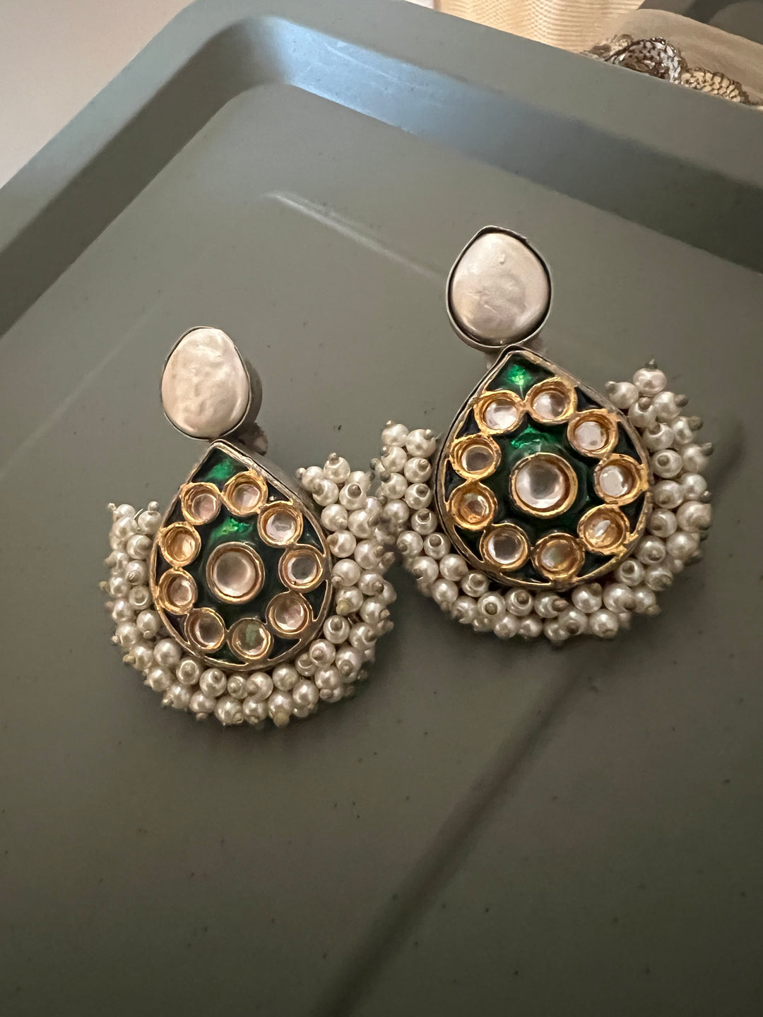 Designer Pearl & Kundan Stud Earrings | Elegant Gold Finish