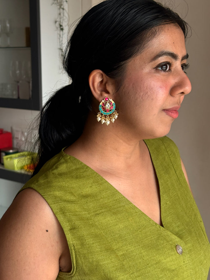 SHIVKA Jadau Pearl Kundan Earrings | Bridal Statement Jewelry