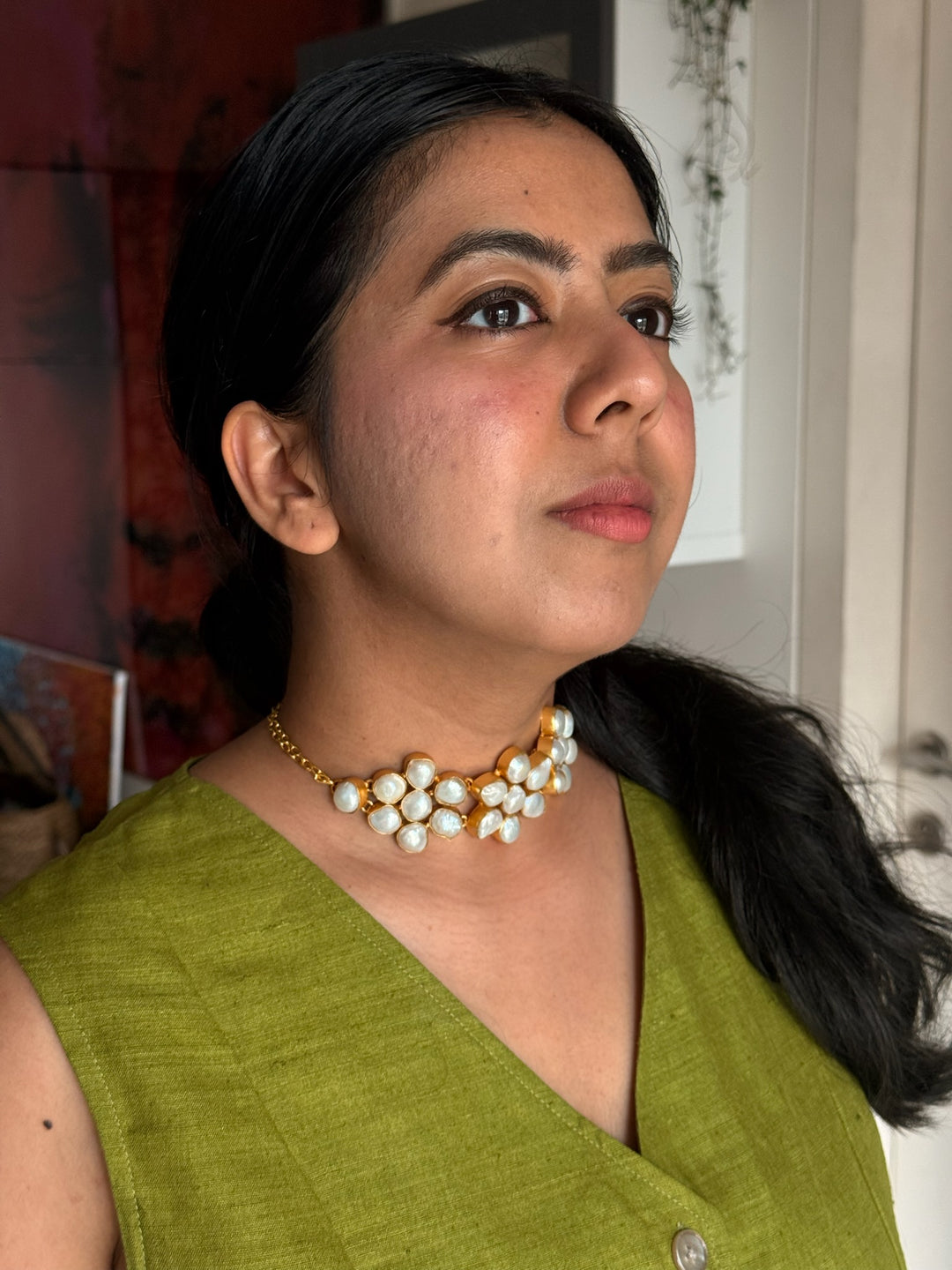 Pearl Choker Necklace | Gold Polish | Adjustable Fit