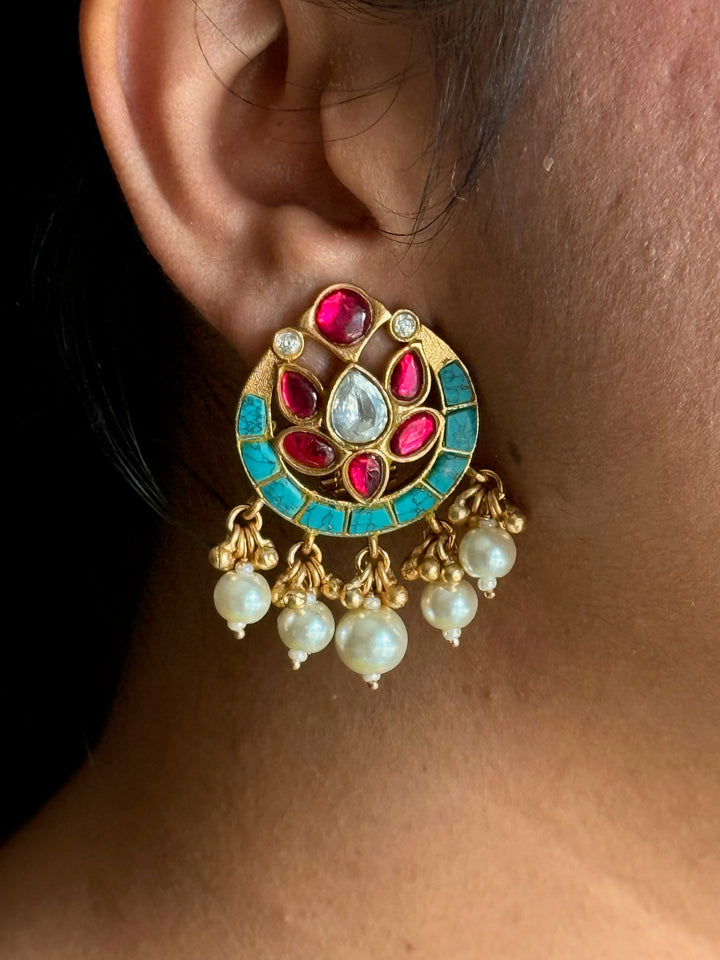 SHIVKA Jadau Pearl Kundan Earrings | Bridal Statement Jewelry