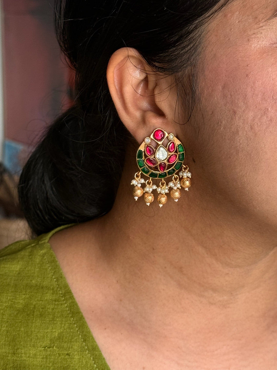 SHIVKA Jadau Pearl Kundan Earrings | Bridal Statement Jewelry