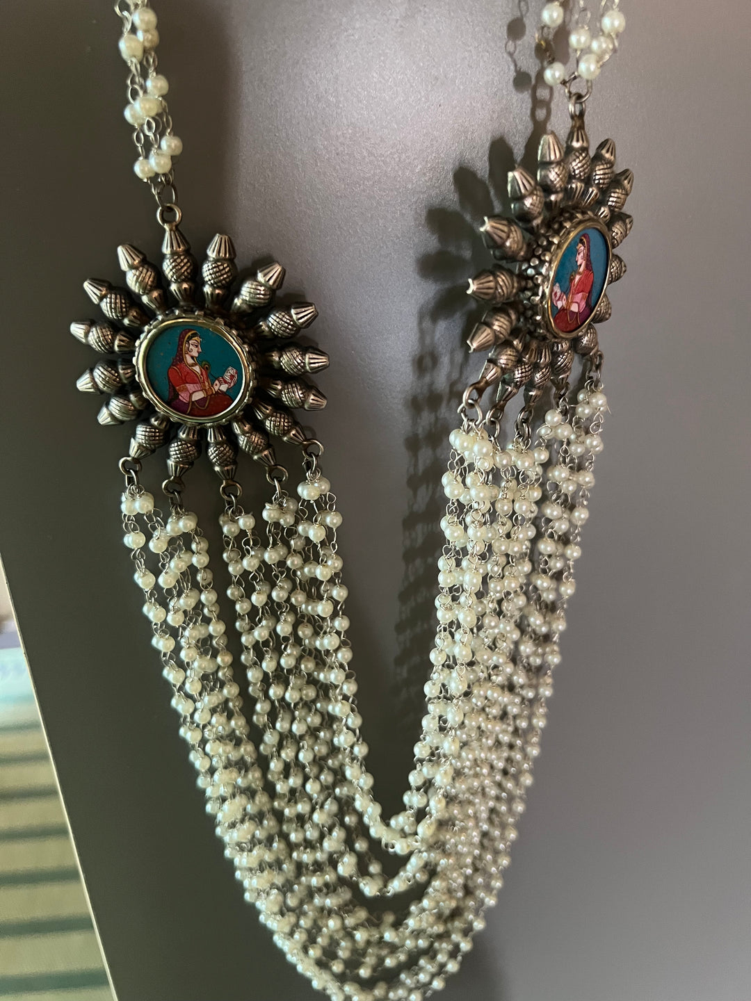 Antique Oxidized Necklace with Hand painted Brooches | Festive Elegance by SHIVKA