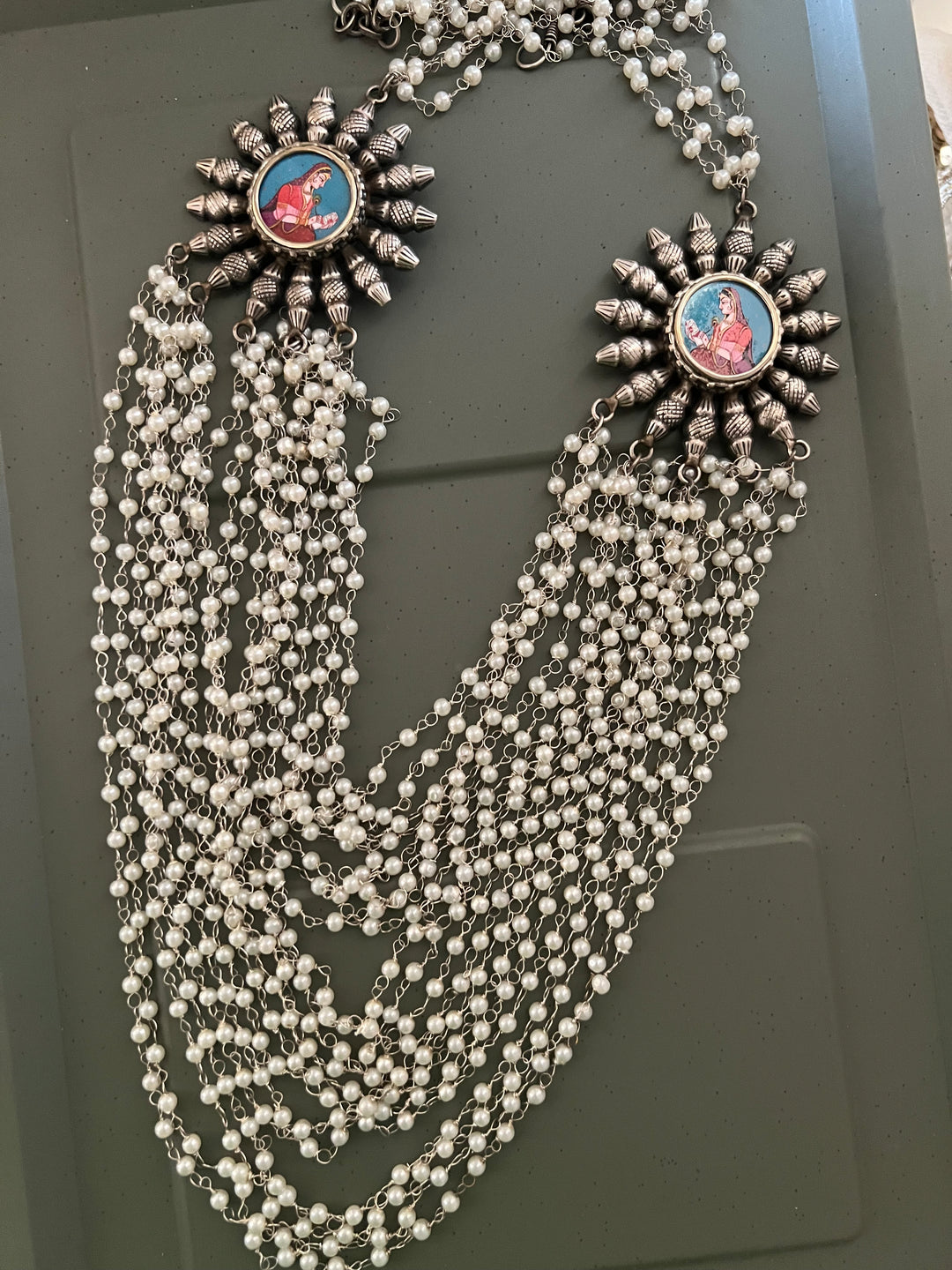 Antique Oxidized Necklace with Hand painted Brooches | Festive Elegance by SHIVKA