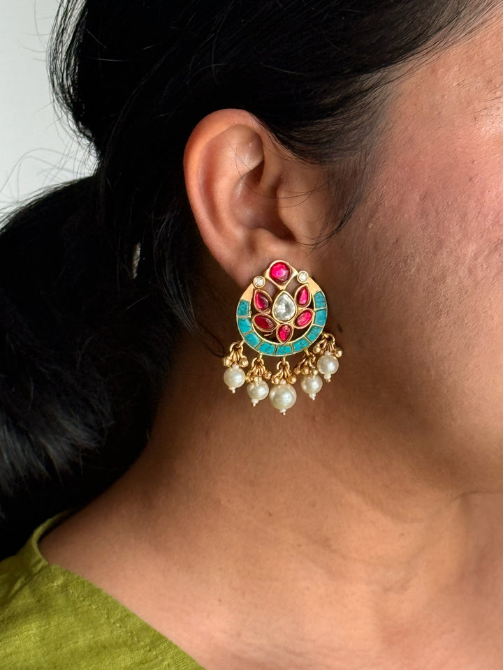 SHIVKA Jadau Pearl Kundan Earrings | Bridal Statement Jewelry