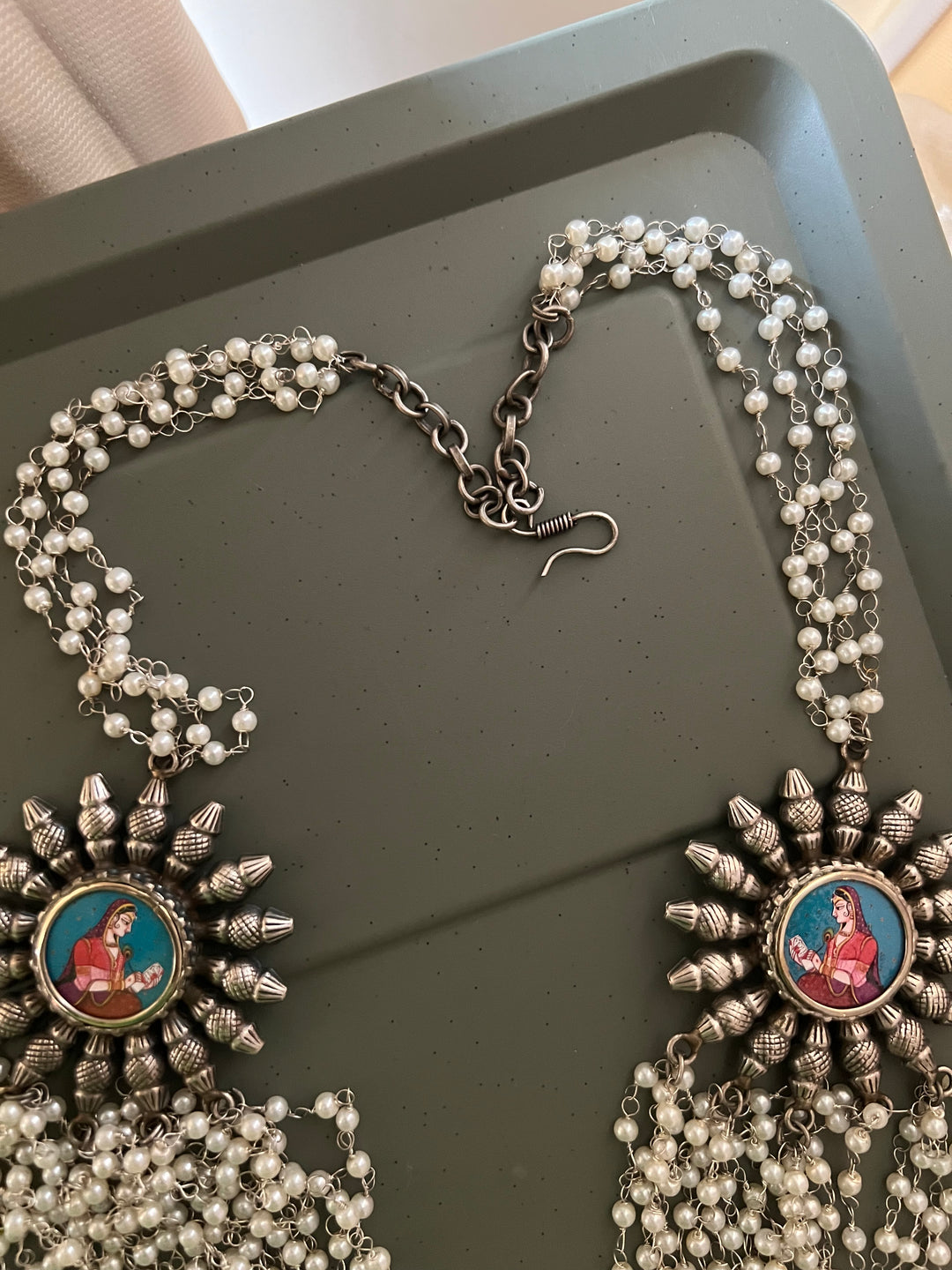 Antique Oxidized Necklace with Hand painted Brooches | Festive Elegance by SHIVKA