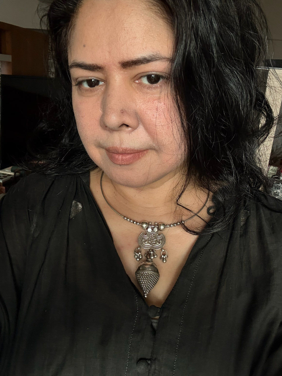 Antique Tribal 925 Silver Pendant Hasli Necklace | Handmade SHIVKA Jewelry | 56g | Eye-Catching Statement Piece