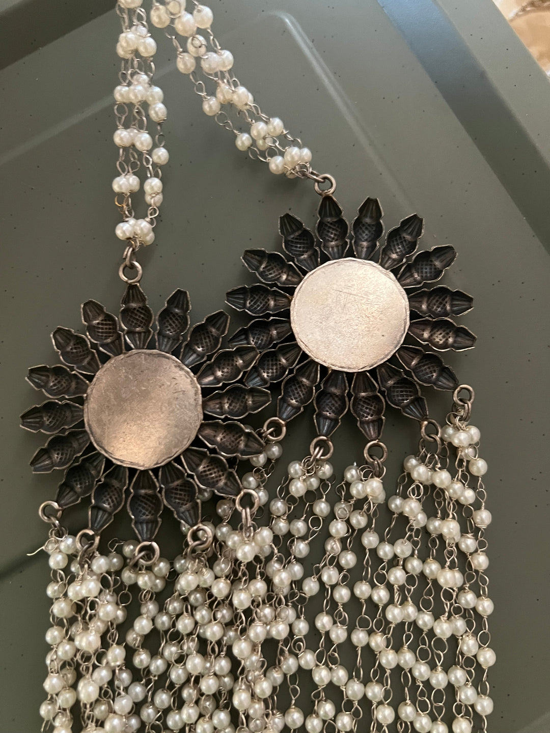 Antique Oxidized Necklace with Hand painted Brooches | Festive Elegance by SHIVKA