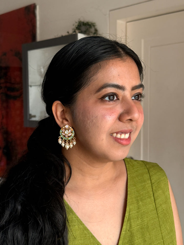 SHIVKA Jadau Pearl Kundan Earrings | Bridal Statement Jewelry