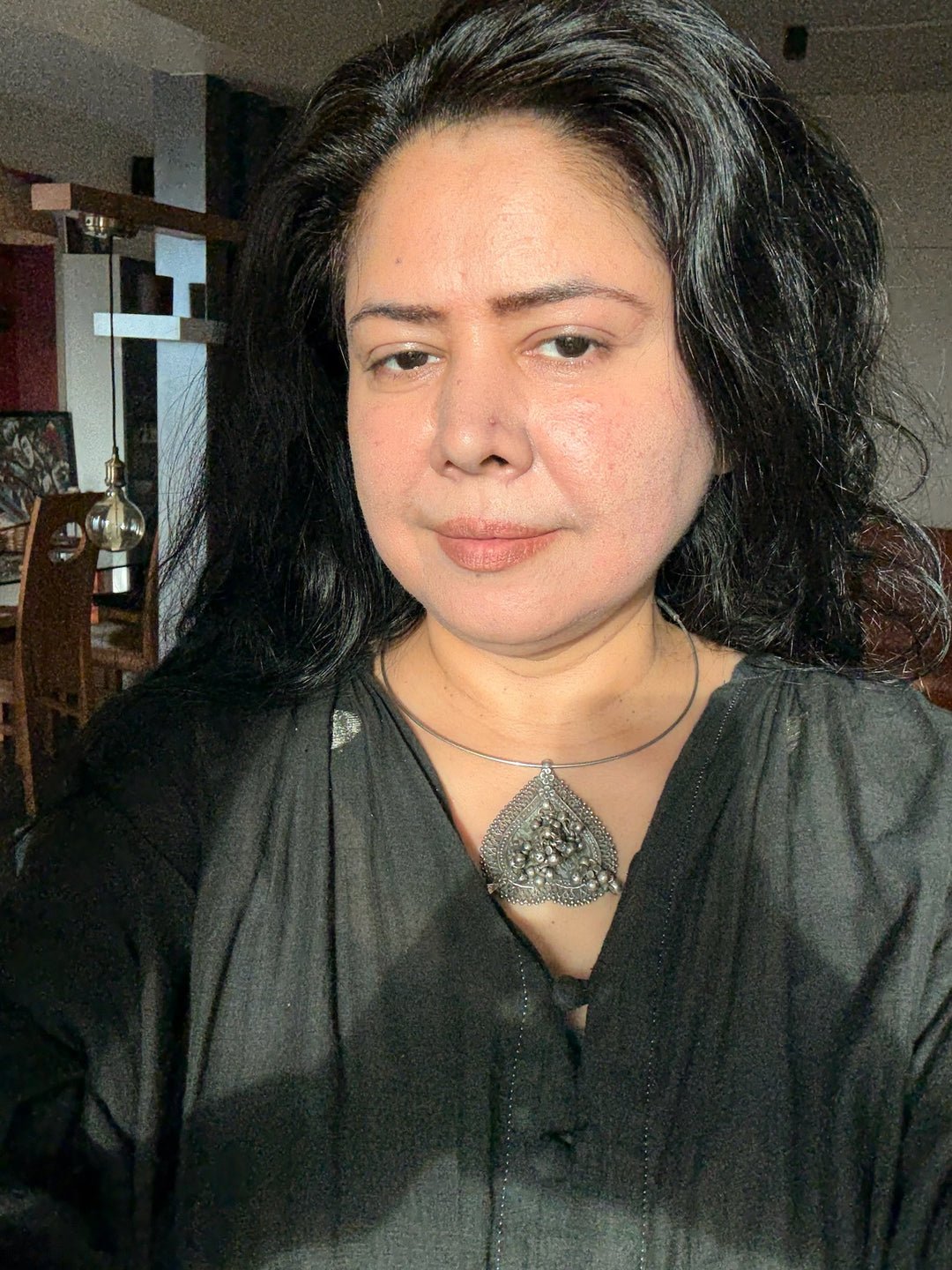 Antique Tribal 925 Silver Hasli Ghungroo Necklace | SHIVKA | 55g | Detachable Pendant 2.5x2.5 in | Handmade Statement Jewelry