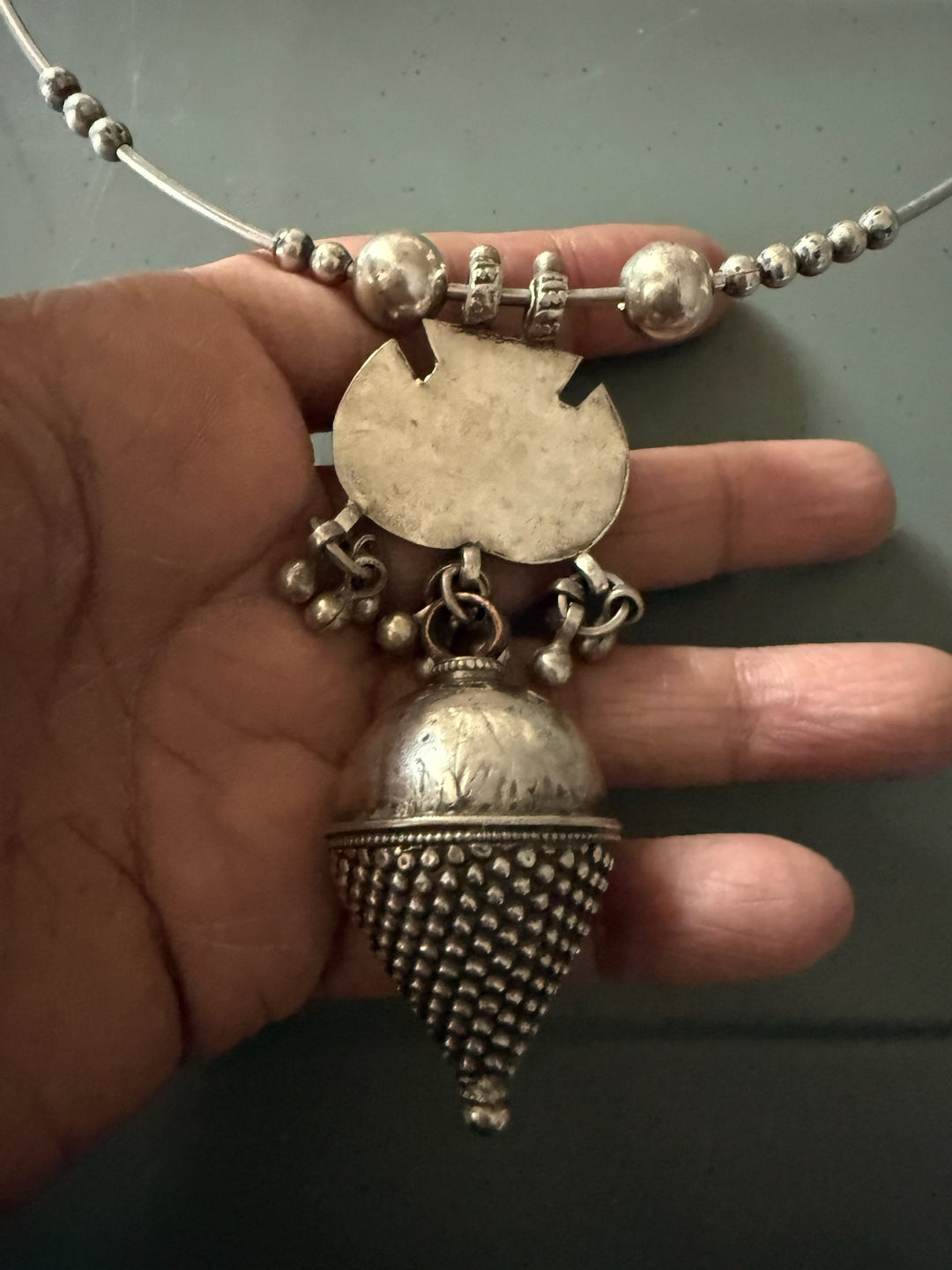 Antique Tribal 925 Silver Pendant Hasli Necklace | Handmade SHIVKA Jewelry | 56g | Eye-Catching Statement Piece