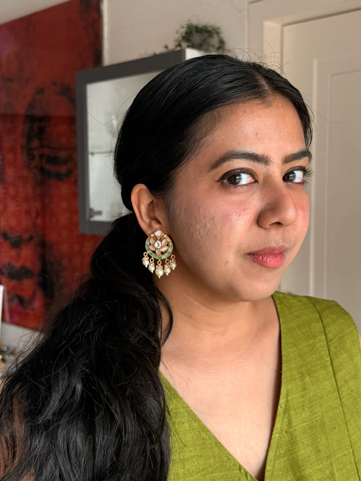 SHIVKA Jadau Pearl Kundan Earrings | Bridal Statement Jewelry