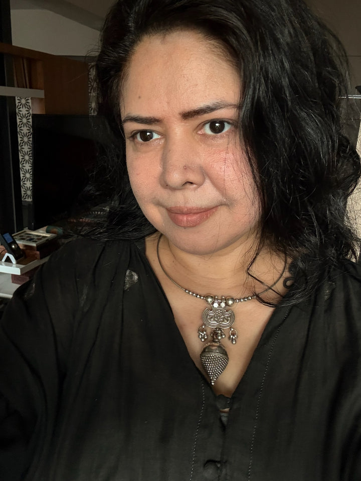 Antique Tribal 925 Silver Pendant Hasli Necklace | Handmade SHIVKA Jewelry | 56g | Eye-Catching Statement Piece