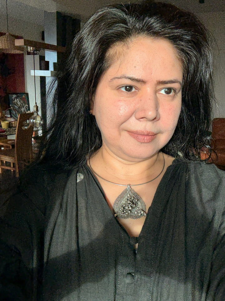 Antique Tribal 925 Silver Hasli Ghungroo Necklace | SHIVKA | 55g | Detachable Pendant 2.5x2.5 in | Handmade Statement Jewelry