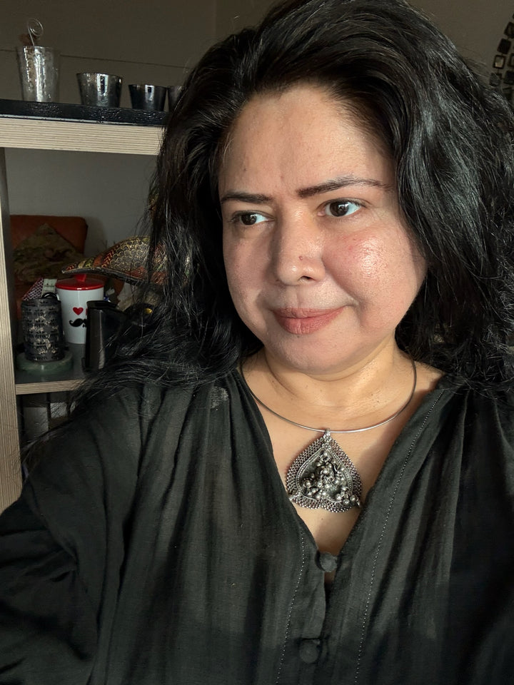 Antique Tribal 925 Silver Hasli Ghungroo Necklace | SHIVKA | 55g | Detachable Pendant 2.5x2.5 in | Handmade Statement Jewelry