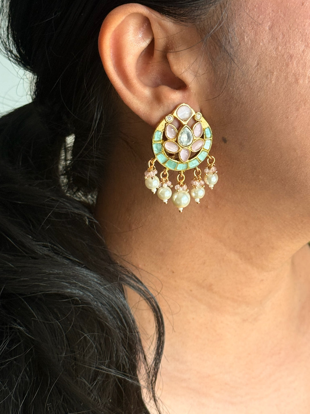 SHIVKA Jadau Pearl Kundan Earrings | Bridal Statement Jewelry