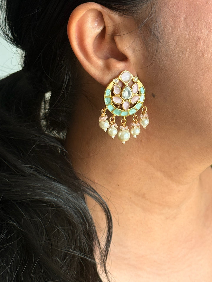 SHIVKA Jadau Pearl Kundan Earrings | Bridal Statement Jewelry