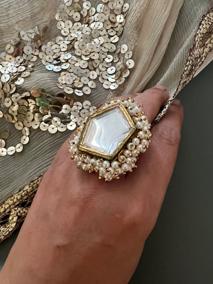 Pearl Clustered Kundan Ring