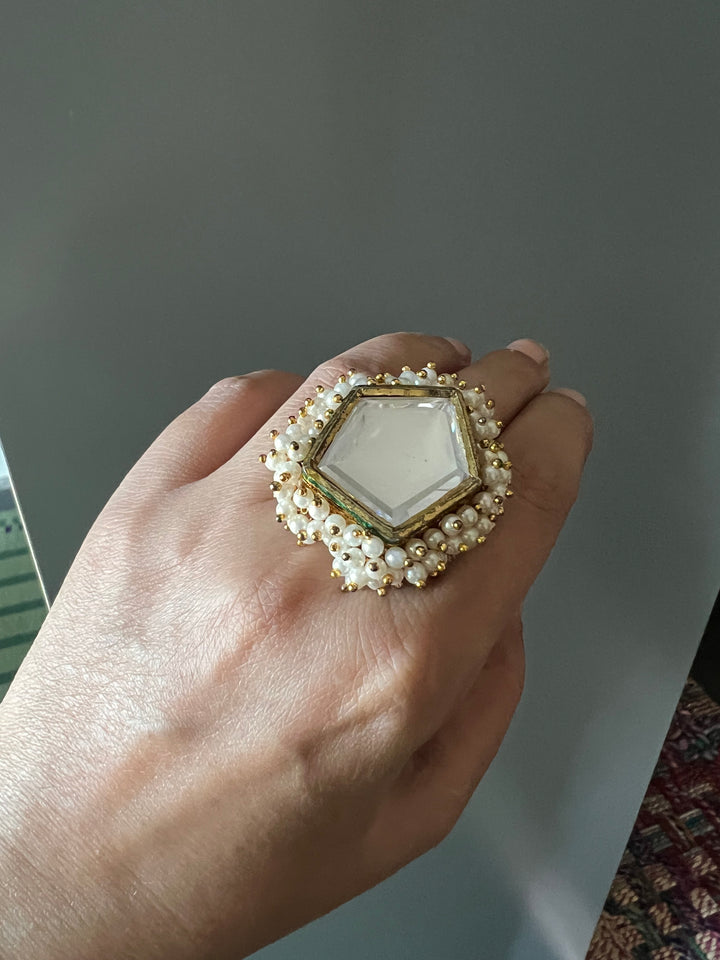 Pearl Clustered Kundan Ring