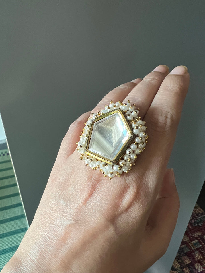 Pearl Clustered Kundan Ring