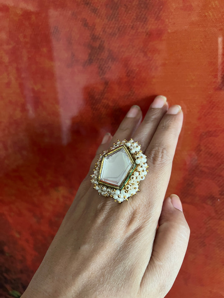 Pearl Clustered Kundan Ring