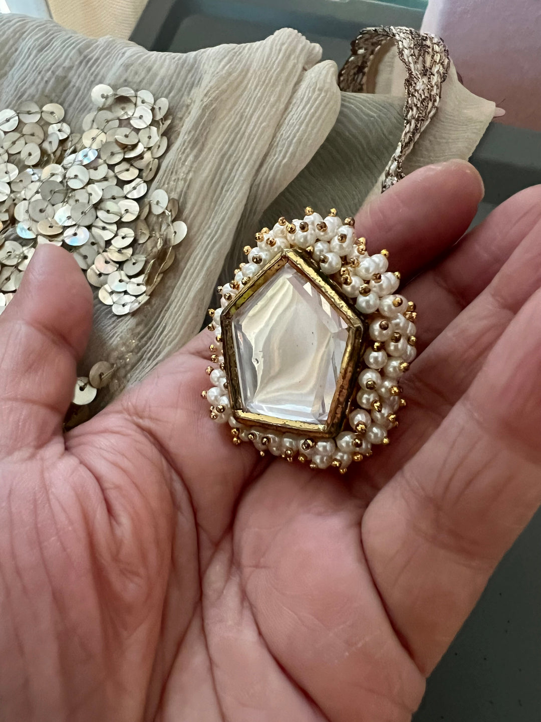 Pearl Clustered Kundan Ring