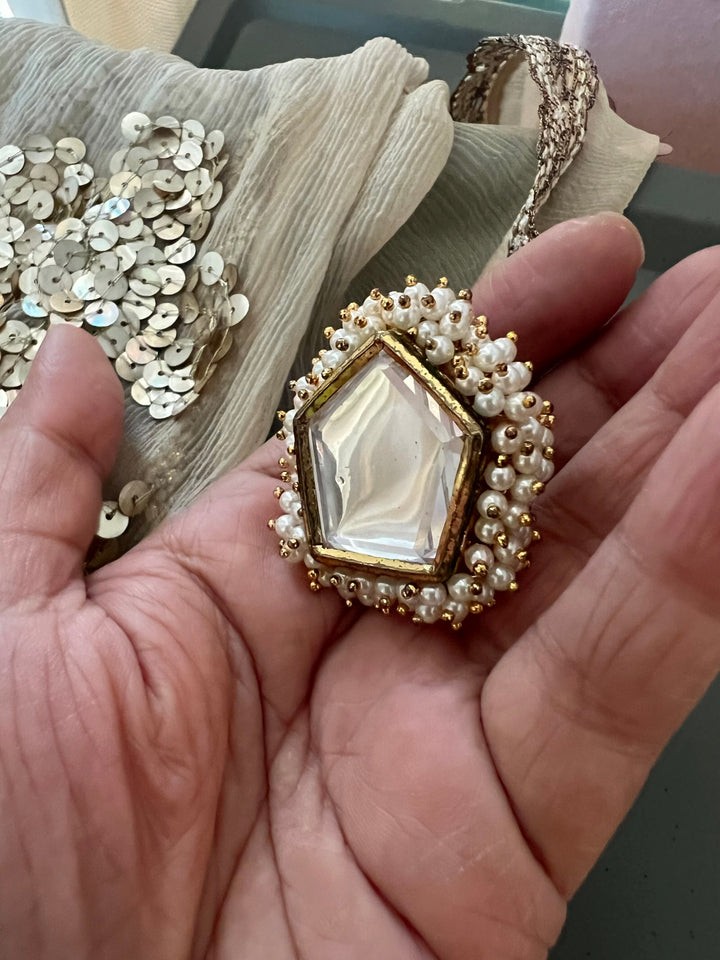 Pearl Clustered Kundan Ring