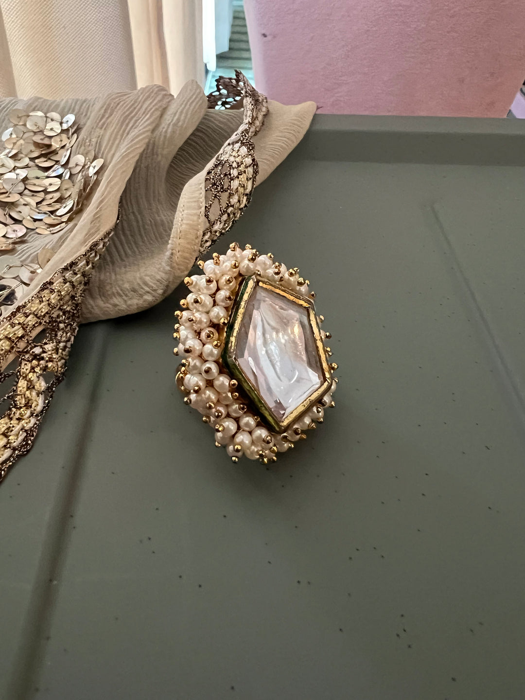 Pearl Clustered Kundan Ring