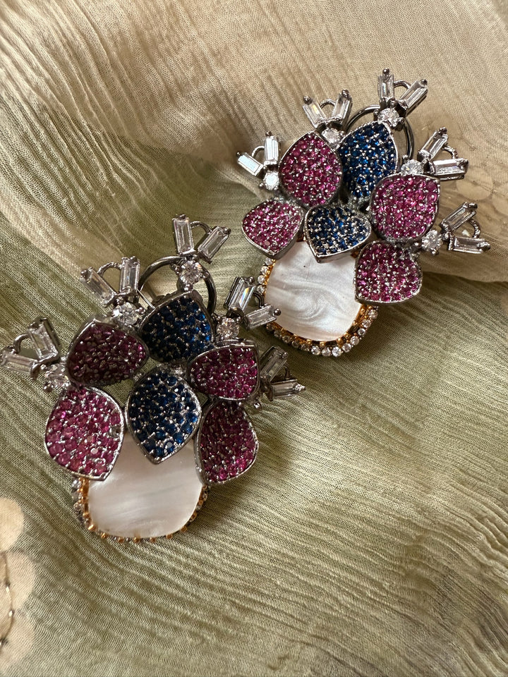 SHIVKA Victorian Studs | MOP CZ Earrings | Designer Statement Jewelry