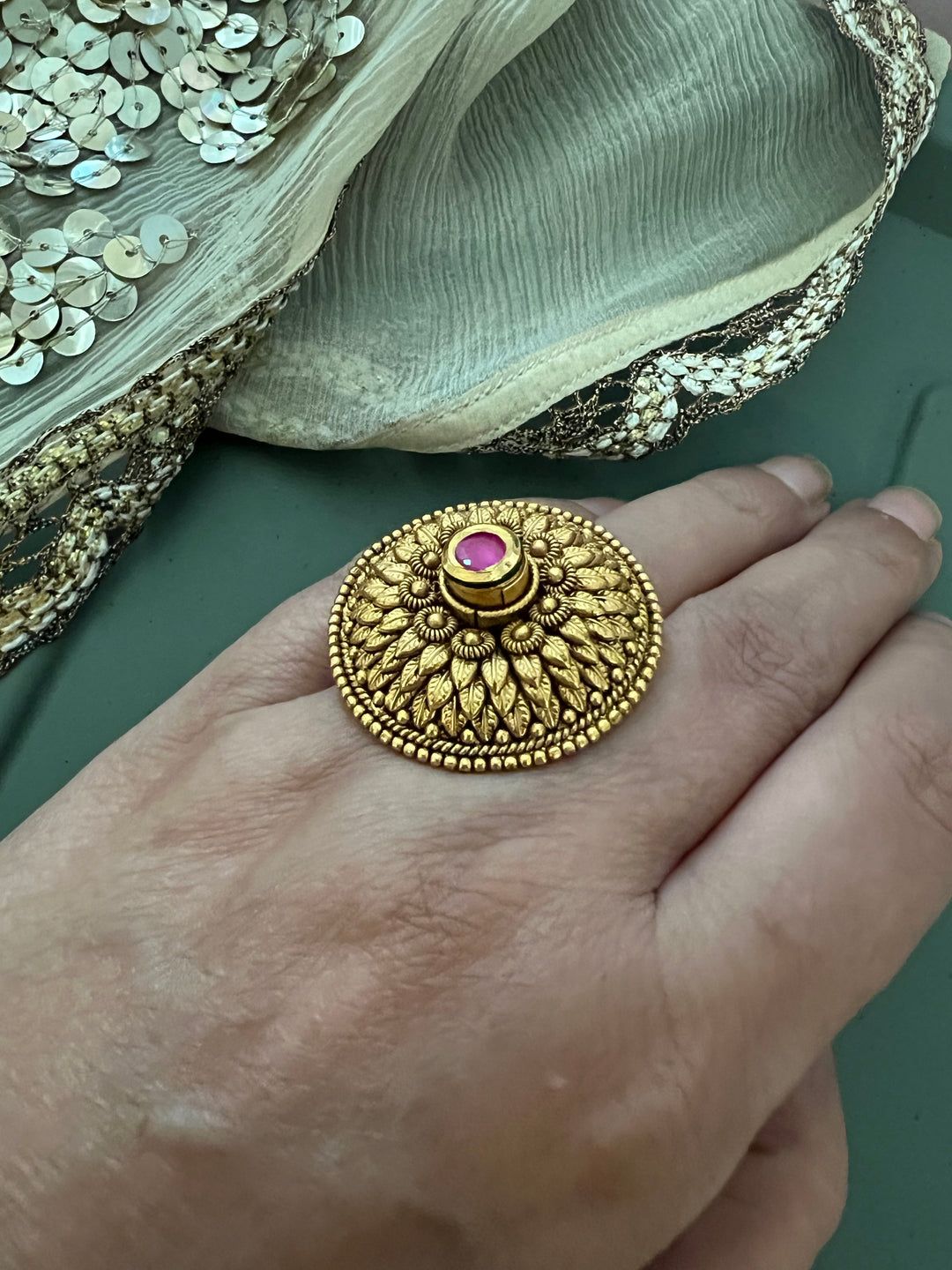 Antique Pink Kundan Ring | Timeless Elegance by SHIVKA
