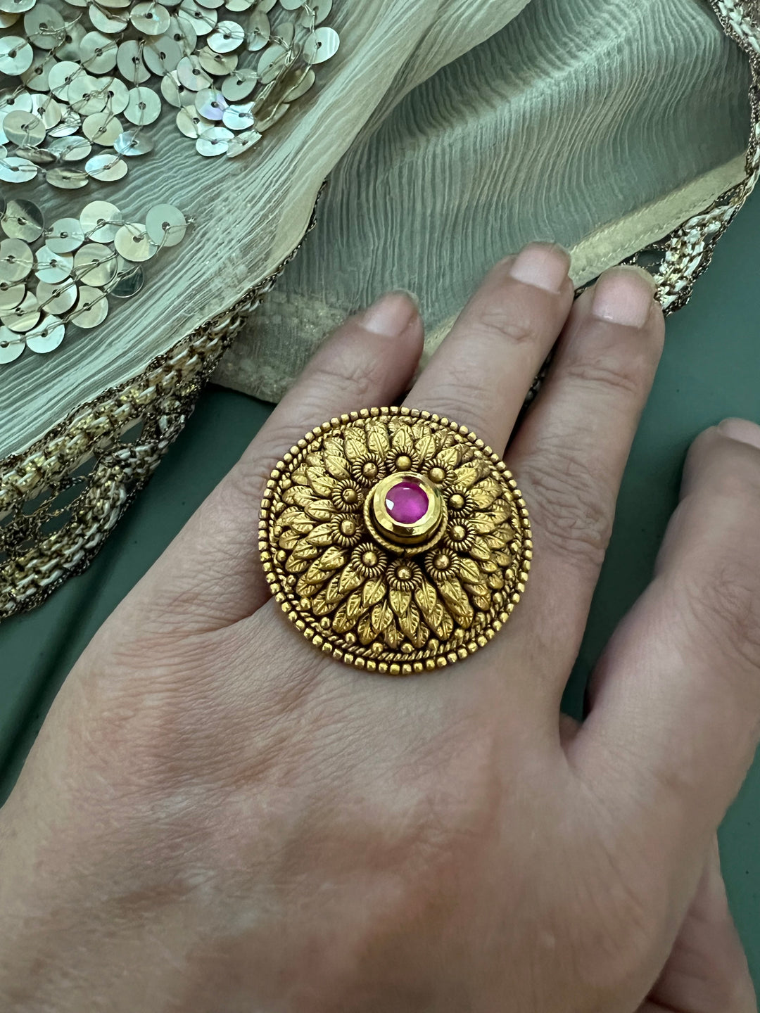 Antique Pink Kundan Ring | Timeless Elegance by SHIVKA