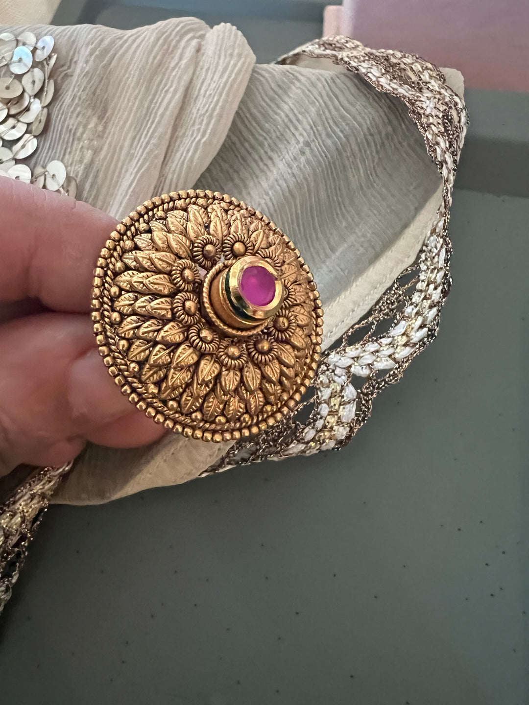 Antique Pink Kundan Ring | Timeless Elegance by SHIVKA