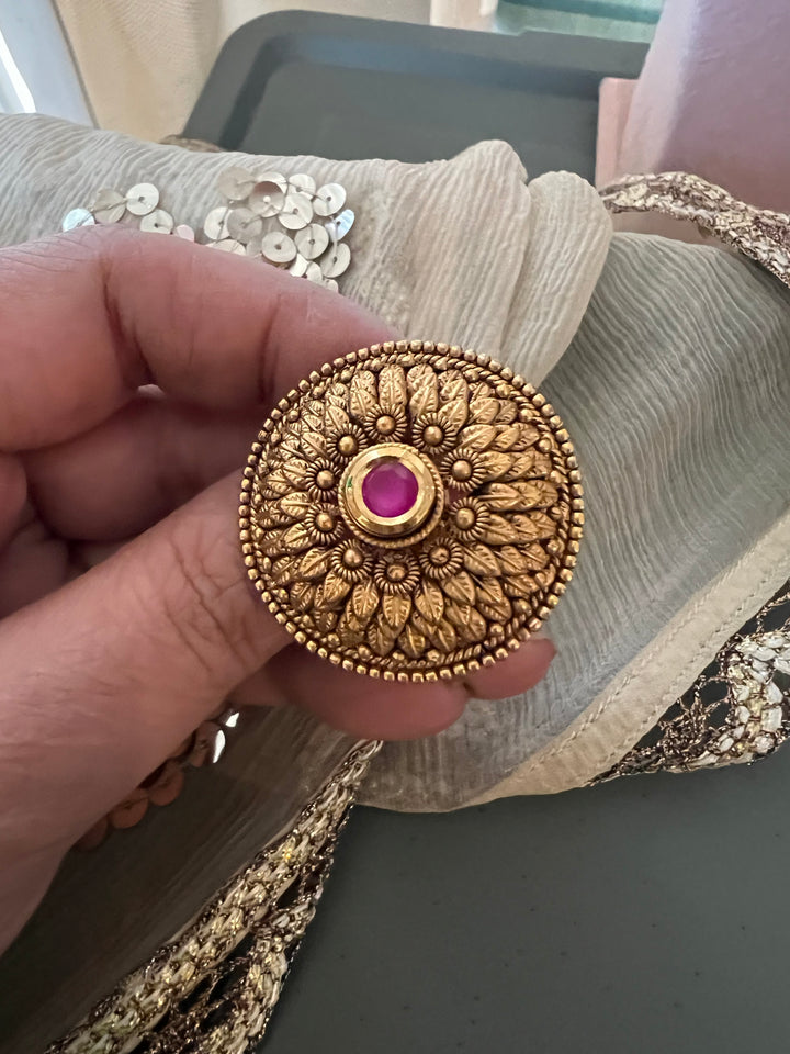 Antique Pink Kundan Ring | Timeless Elegance by SHIVKA