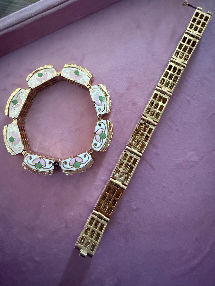 SHIVKA Gajra Kundan Bracelet Set | Gold Enamel Bangles (Pair)