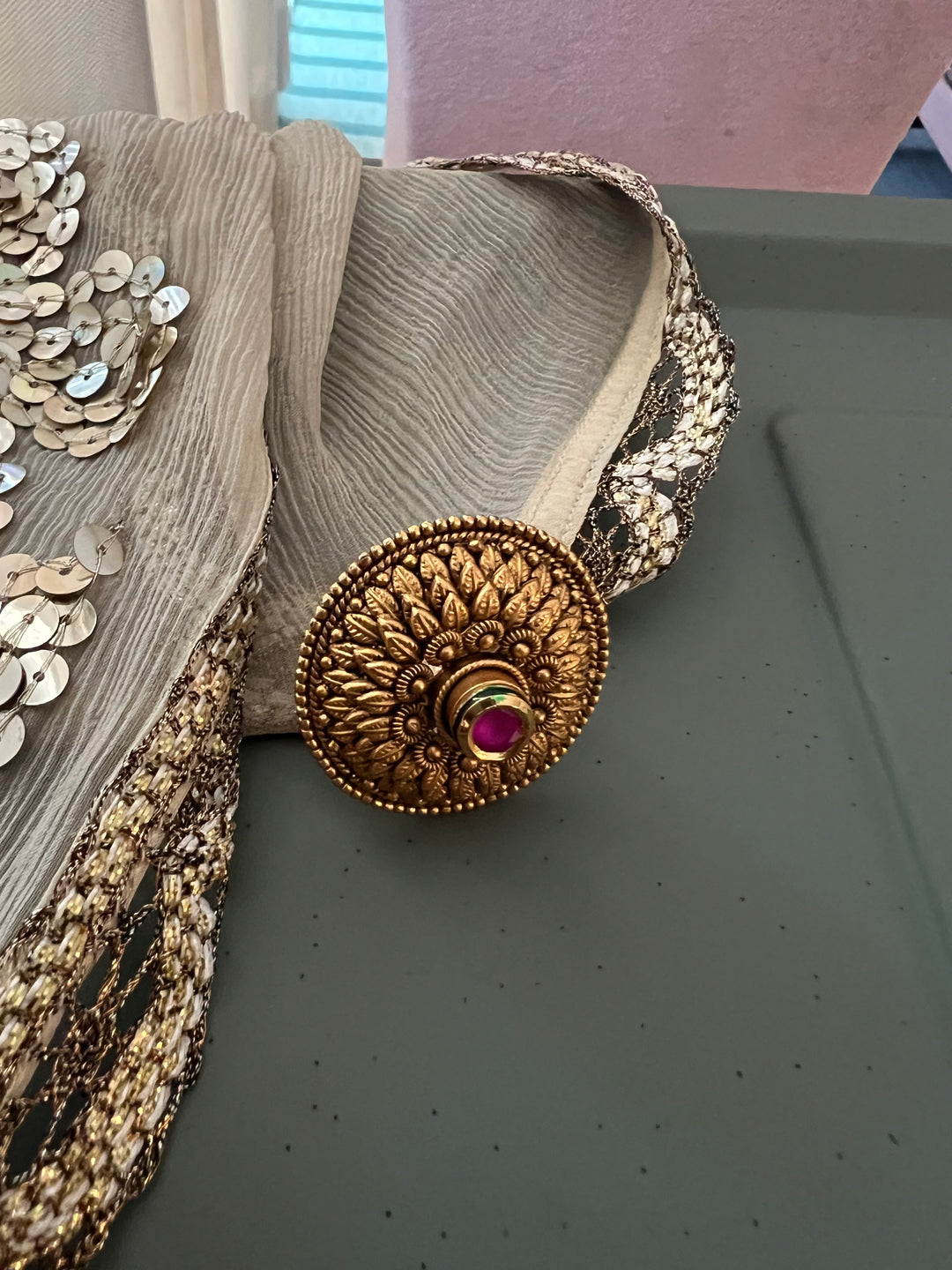 Antique Pink Kundan Ring | Timeless Elegance by SHIVKA